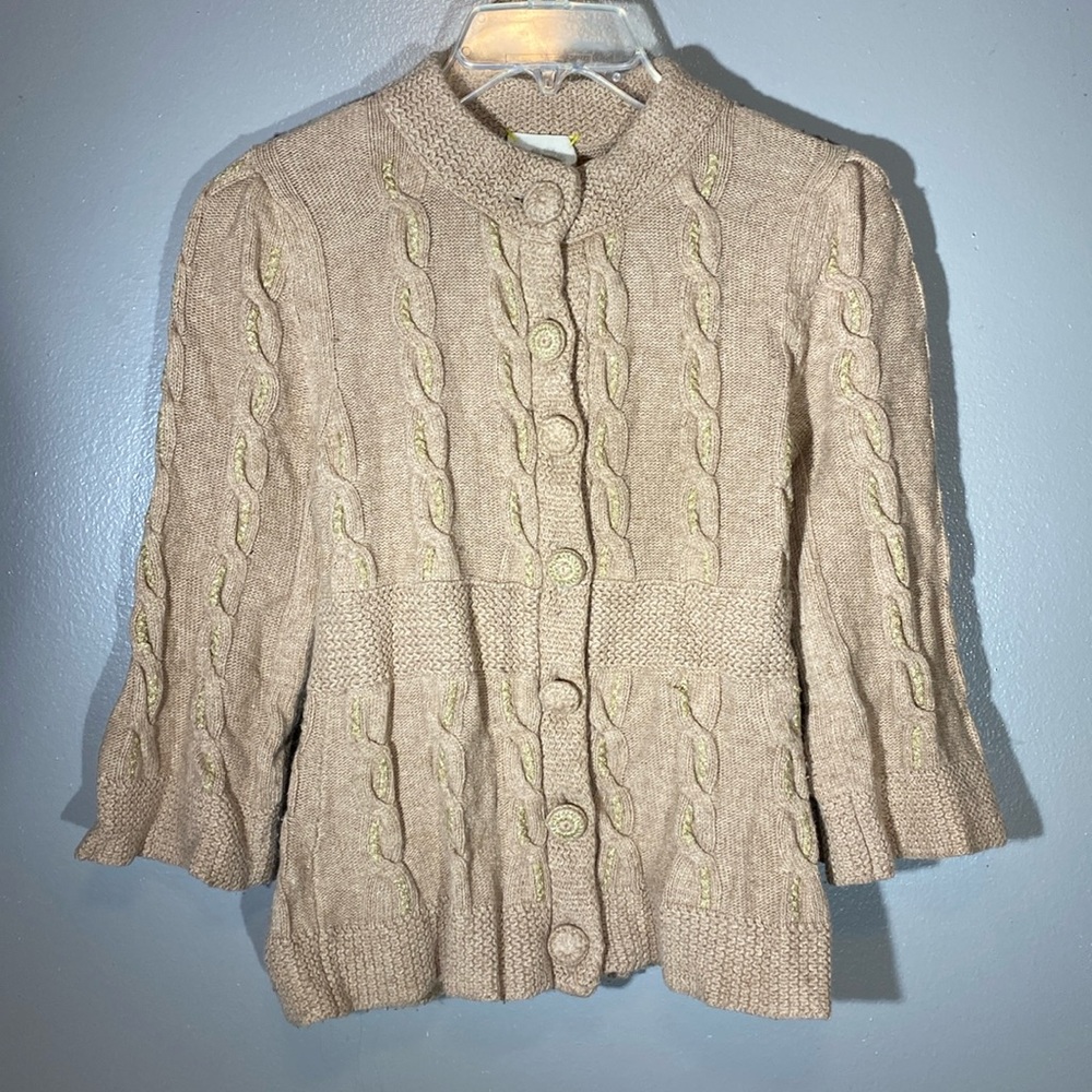 Tan with gold detail button up cardigan. M